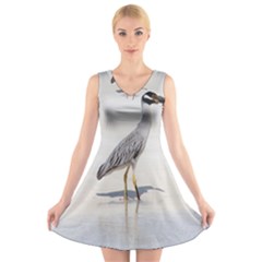 Beach Heron Bird V-neck Sleeveless Dress by TheLazyPineapple