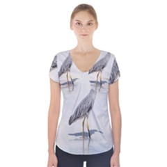 Beach Heron Bird Short Sleeve Front Detail Top by TheLazyPineapple