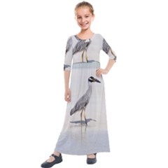 Beach Heron Bird Kids  Quarter Sleeve Maxi Dress by TheLazyPineapple