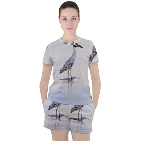 Beach Heron Bird Women s Tee And Shorts Set by TheLazyPineapple