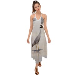 Beach Heron Bird Halter Tie Back Dress  by TheLazyPineapple