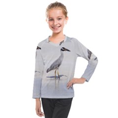 Beach Heron Bird Kids  Long Mesh Tee