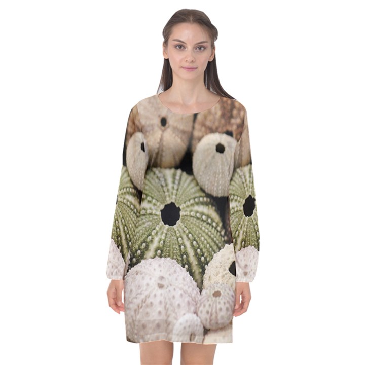 Sea urchins Long Sleeve Chiffon Shift Dress 