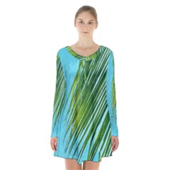 Tropical Palm Long Sleeve Velvet V-neck Dress by TheLazyPineapple