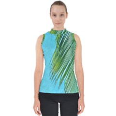 Tropical Palm Mock Neck Shell Top by TheLazyPineapple