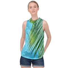 Tropical Palm High Neck Satin Top by TheLazyPineapple