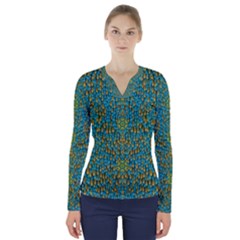 Sun In  The Soft Rainfall Nature Is Blooming V-neck Long Sleeve Top by pepitasart