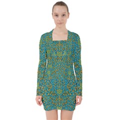 Sun In  The Soft Rainfall Nature Is Blooming V-neck Bodycon Long Sleeve Dress by pepitasart