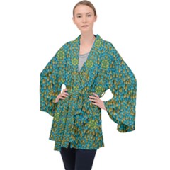 Sun In  The Soft Rainfall Nature Is Blooming Long Sleeve Velvet Kimono  by pepitasart