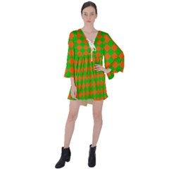 Generated Glitch20 V-neck Flare Sleeve Mini Dress