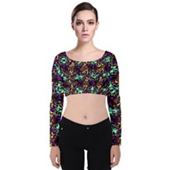 Abstract-r-9 Velvet Long Sleeve Crop Top