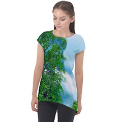 Airbrushed Sky Cap Sleeve High Low Top by Fractalsandkaleidoscopes