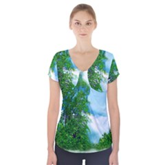 Airbrushed Sky Short Sleeve Front Detail Top by Fractalsandkaleidoscopes