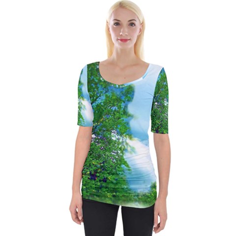 Airbrushed Sky Wide Neckline Tee by Fractalsandkaleidoscopes