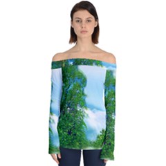 Airbrushed Sky Off Shoulder Long Sleeve Top by Fractalsandkaleidoscopes