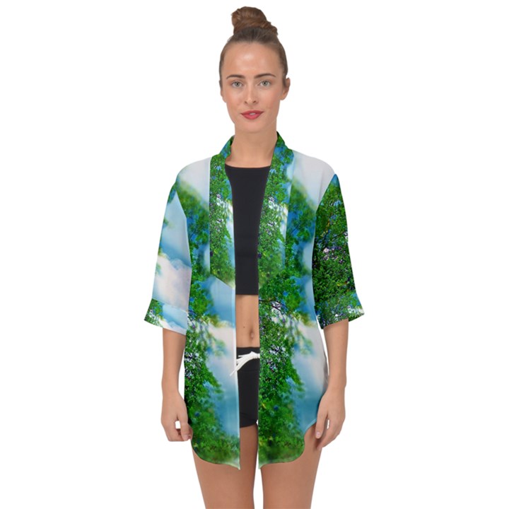 Airbrushed Sky Open Front Chiffon Kimono