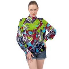 Pussy Butterfly 1 3 High Neck Long Sleeve Chiffon Top