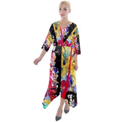 Speleology 1 3 Quarter Sleeve Wrap Front Maxi Dress