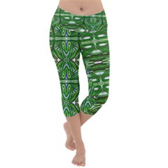 My Paint My Pallet Brocade Green Scarabs Lightweight Velour Capri Yoga Leggings by ScottFreeArt