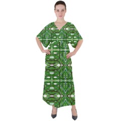 My Paint My Pallet Brocade Green Scarabs V-neck Boho Style Maxi Dress