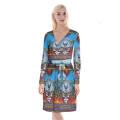 Grateful Dead Wallpapers Long Sleeve Velvet Front Wrap Dress by Sapixe