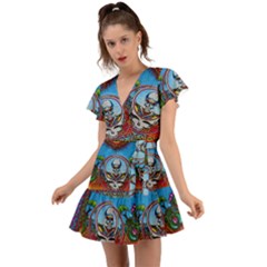 Grateful Dead Wallpapers Flutter Sleeve Wrap Dress by Sapixe