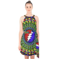 Grateful Dead Halter Collar Waist Tie Chiffon Dress by Sapixe