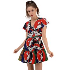 Grateful Dead Flutter Sleeve Wrap Dress by Sapixe