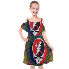 Grateful Dead Kids  Cut Out Shoulders Chiffon Dress by Sapixe