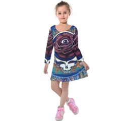 Grateful Dead Ahead Of Their Time Kids  Long Sleeve Velvet Dress