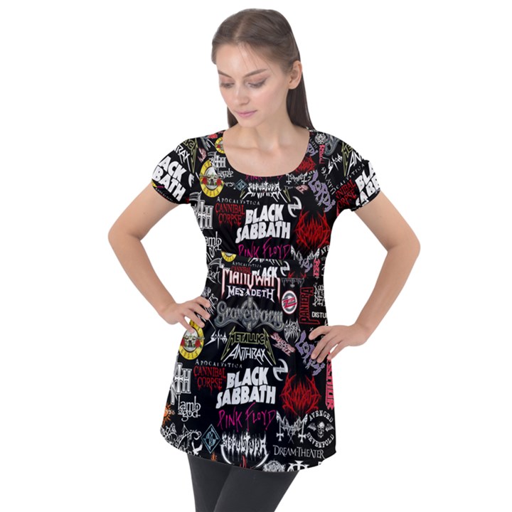 Metal Bands College Puff Sleeve Tunic Top