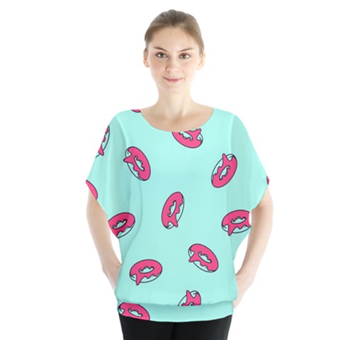 Donuts Pattern Food Colourful Batwing Chiffon Blouse by Vaneshart