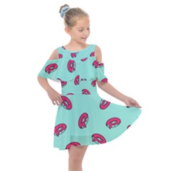 Donuts Pattern Food Colourful Kids  Shoulder Cutout Chiffon Dress by Vaneshart