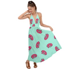 Donuts Pattern Food Colourful Backless Maxi Beach Dress by Vaneshart