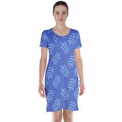 Leaves Ferns Blue Pattern Short Sleeve Nightdress by Vaneshart