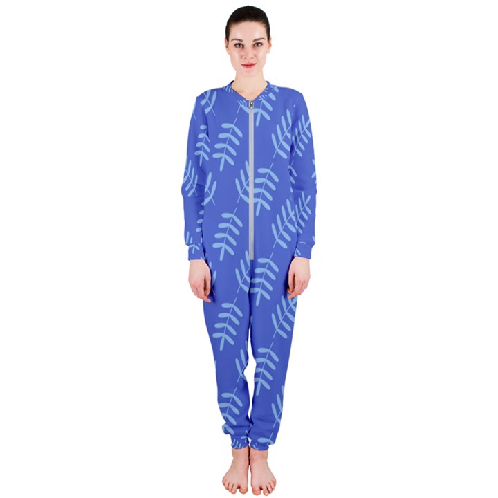 Leaves Ferns Blue Pattern OnePiece Jumpsuit (Ladies) 