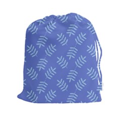 Leaves Ferns Blue Pattern Drawstring Pouch (2xl) by Vaneshart