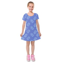 Leaves Ferns Blue Pattern Kids  Short Sleeve Velvet Dress