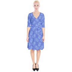 Leaves Ferns Blue Pattern Wrap Up Cocktail Dress