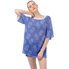 Leaves Ferns Blue Pattern Oversized Chiffon Top by Vaneshart