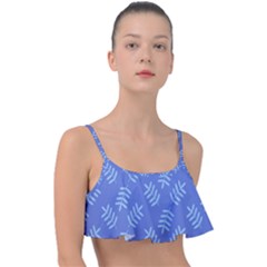 Leaves Ferns Blue Pattern Frill Bikini Top