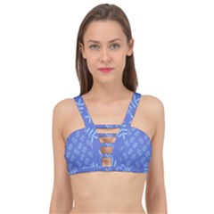 Leaves Ferns Blue Pattern Cage Up Bikini Top