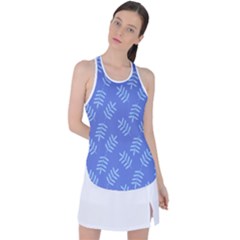 Leaves Ferns Blue Pattern Racer Back Mesh Tank Top