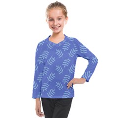 Leaves Ferns Blue Pattern Kids  Long Mesh Tee