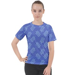 Leaves Ferns Blue Pattern Women s Sport Raglan Tee