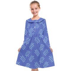 Leaves Ferns Blue Pattern Kids  Midi Sailor Dress