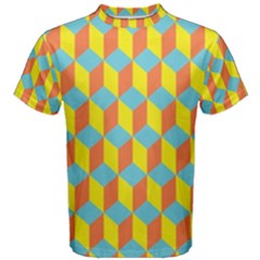 Cube Hexagon Pattern Yellow Blue Men s Cotton Tee by Vaneshart