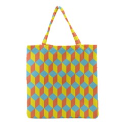 Cube Hexagon Pattern Yellow Blue Grocery Tote Bag by Vaneshart