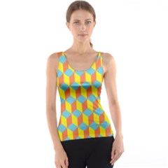 Cube Hexagon Pattern Yellow Blue Tank Top by Vaneshart