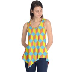 Cube Hexagon Pattern Yellow Blue Sleeveless Tunic by Vaneshart